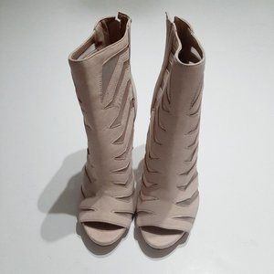 Guess Beige Pink Caged Mesh Lace Stiletto High Heel Booties SZ 6M